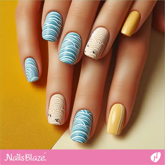 Japanese Wave Pattern on Nails | Save the Ocean Nails - NB3251